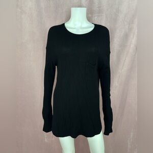 Joah Brown Womens Oversized Semi Sheer Lightweight Black Ribbed Tee Shirt  M/L